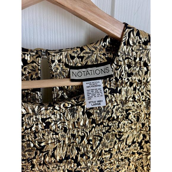 Vintage 90's Gold and Black Metallic Short Sleeve Blouse Size Large - Picture 5 of 7
